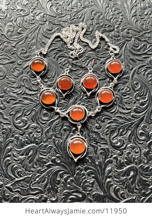 Carnelian Stone Crystal Celtic Wiccan Witchy Knot Link Necklace and Earring Jewelry Set - #4idvTTTweJA-5