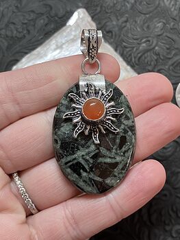 Carnelian Sun and Chinese Writing Stone Porphyry Pendant Stone Crystal Jewelry #02QQl2i0QIU