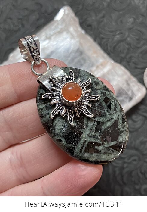 Carnelian Sun and Chinese Writing Stone Porphyry Pendant Stone Crystal Jewelry - #02QQl2i0QIU-2