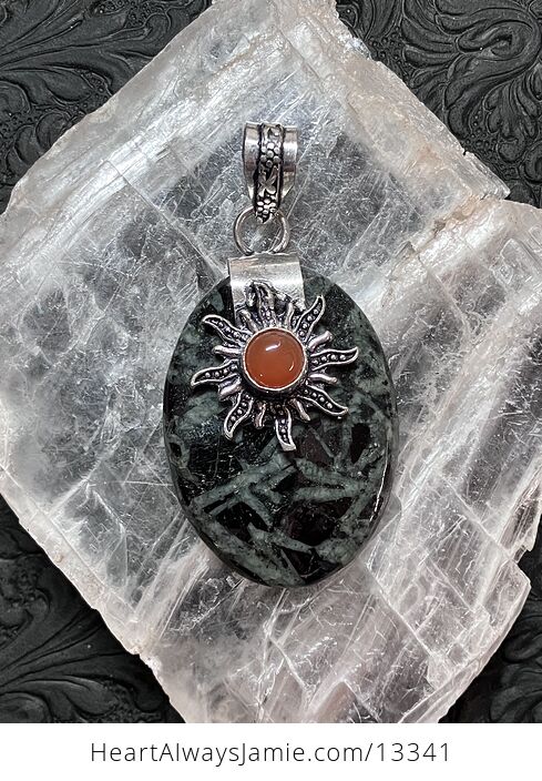 Carnelian Sun and Chinese Writing Stone Porphyry Pendant Stone Crystal Jewelry - #02QQl2i0QIU-5