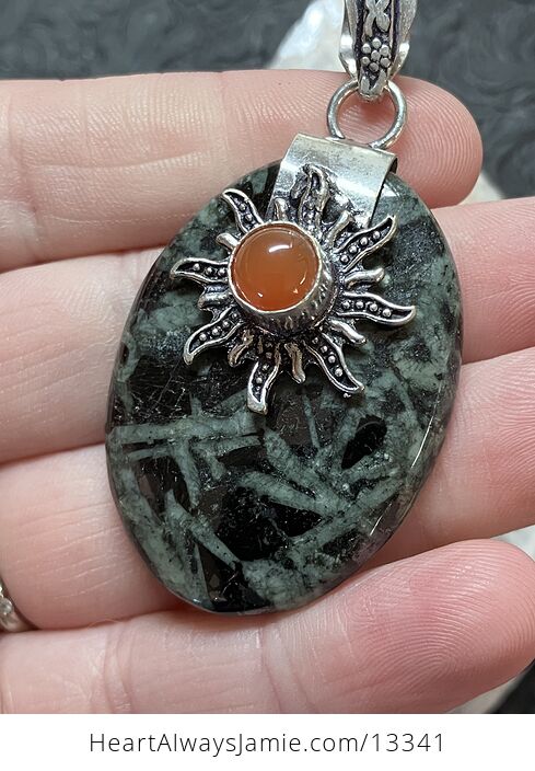 Carnelian Sun and Chinese Writing Stone Porphyry Pendant Stone Crystal Jewelry - #02QQl2i0QIU-7