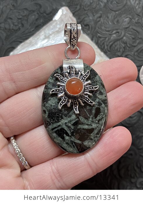 Carnelian Sun and Chinese Writing Stone Porphyry Pendant Stone Crystal Jewelry - #02QQl2i0QIU-1