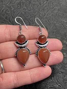 Carnelian Witchy Crescent Moon Lunar Stone Crystal Jewelry Earrings #v7NfzjLCsqE