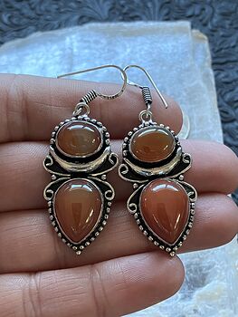 Carnelian Witchy Crescent Moon Lunar Stone Crystal Jewelry Earrings #xAKU3H5XadM