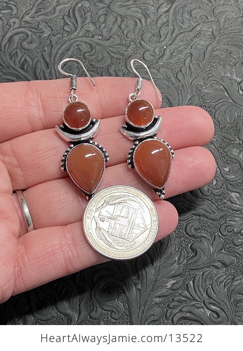 Carnelian Witchy Crescent Moon Lunar Stone Crystal Jewelry Earrings - #v7NfzjLCsqE-3