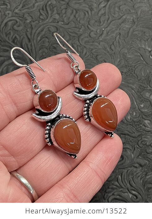 Carnelian Witchy Crescent Moon Lunar Stone Crystal Jewelry Earrings - #v7NfzjLCsqE-2