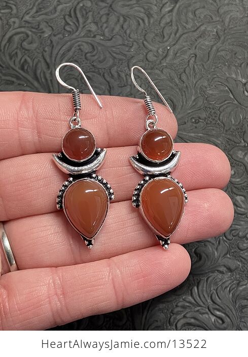 Carnelian Witchy Crescent Moon Lunar Stone Crystal Jewelry Earrings - #v7NfzjLCsqE-1