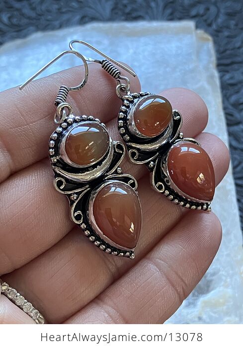 Carnelian Witchy Crescent Moon Lunar Stone Crystal Jewelry Earrings - #xAKU3H5XadM-2