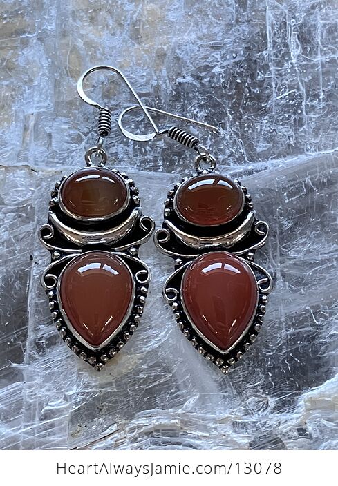 Carnelian Witchy Crescent Moon Lunar Stone Crystal Jewelry Earrings - #xAKU3H5XadM-6