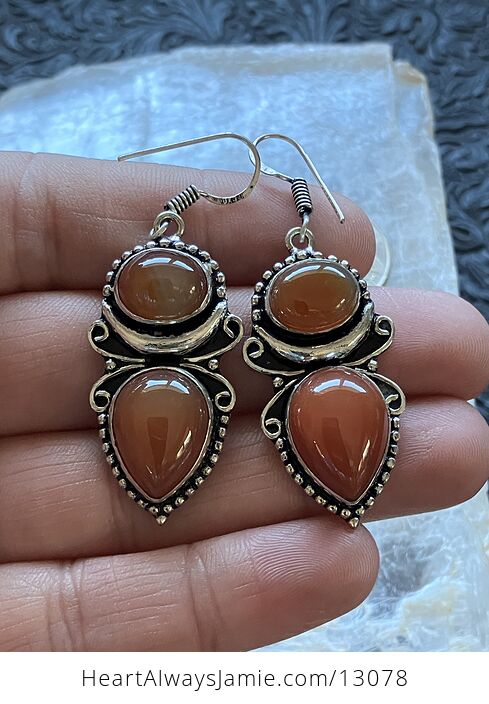 Carnelian Witchy Crescent Moon Lunar Stone Crystal Jewelry Earrings - #xAKU3H5XadM-1