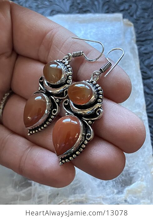 Carnelian Witchy Crescent Moon Lunar Stone Crystal Jewelry Earrings - #xAKU3H5XadM-3