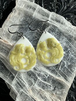 Carved Anthousai Flower Nymph Fae Fairy Greek Mythology Earrings in Jade Stone Crystal Jewelry #lRRfEtrQpps