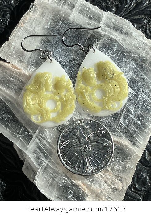 Carved Anthousai Flower Nymph Fae Fairy Greek Mythology Earrings in Jade Stone Crystal Jewelry - #lRRfEtrQpps-2