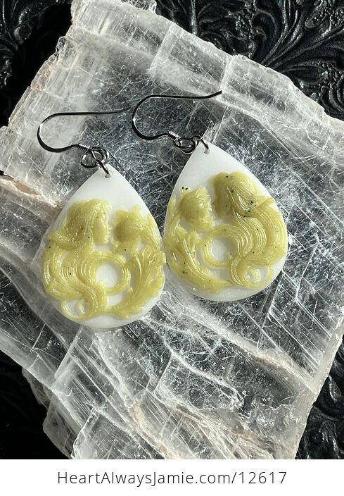 Carved Anthousai Flower Nymph Fae Fairy Greek Mythology Earrings in Jade Stone Crystal Jewelry - #lRRfEtrQpps-1