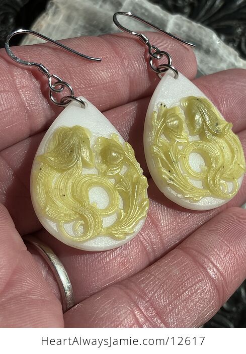 Carved Anthousai Flower Nymph Fae Fairy Greek Mythology Earrings in Jade Stone Crystal Jewelry - #lRRfEtrQpps-4