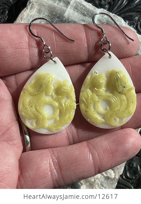 Carved Anthousai Flower Nymph Fae Fairy Greek Mythology Earrings in Jade Stone Crystal Jewelry - #lRRfEtrQpps-3