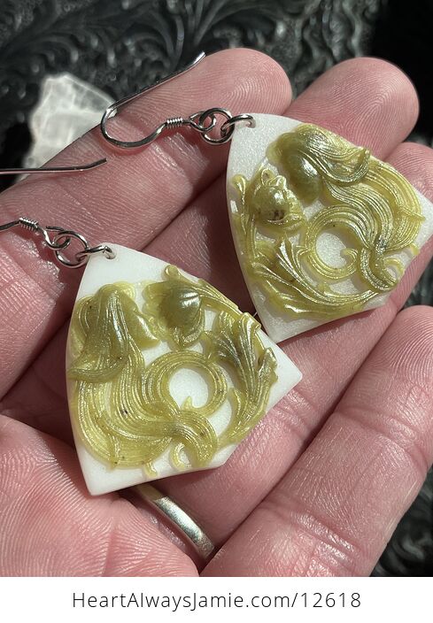 Carved Anthousai Flower Nymph Fairy Greek Mythology Earrings in Jade Stone Crystal Jewelry - #bfQji4dkl9A-4