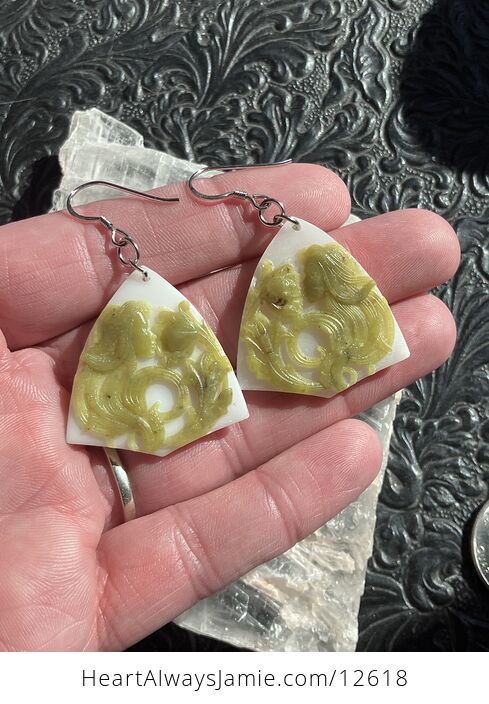 Carved Anthousai Flower Nymph Fairy Greek Mythology Earrings in Jade Stone Crystal Jewelry - #bfQji4dkl9A-3