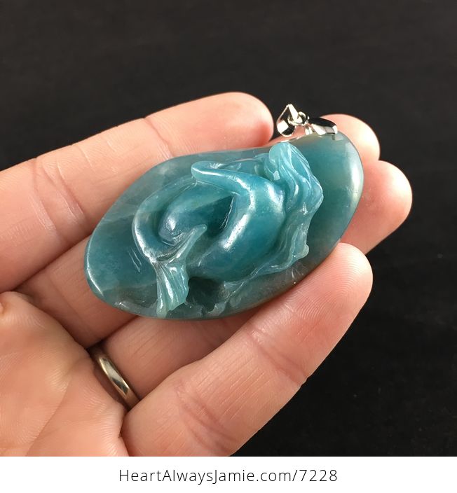 Carved Blue Amazonite Stone Mermaid Jewelry Pendant - #gT8s2cQuk1k-3