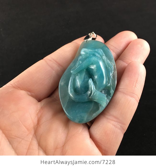 Carved Blue Amazonite Stone Mermaid Jewelry Pendant - #gT8s2cQuk1k-2