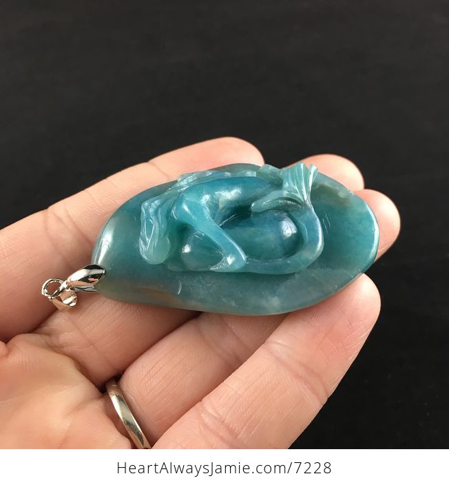 Carved Blue Amazonite Stone Mermaid Jewelry Pendant - #gT8s2cQuk1k-4