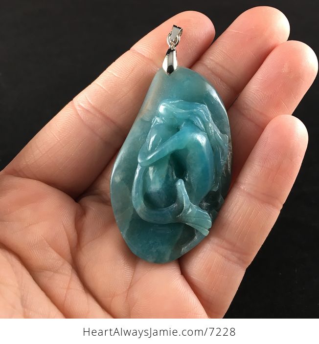 Carved Blue Amazonite Stone Mermaid Jewelry Pendant - #gT8s2cQuk1k-1