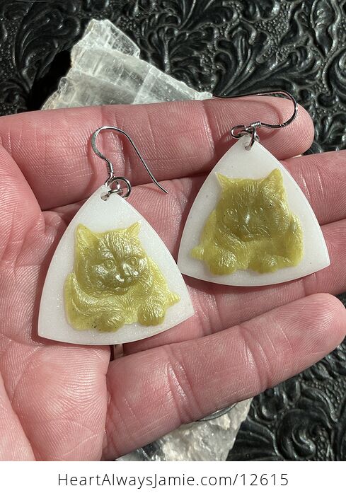 Carved Cat Earrings in Jade Stone Crystal Jewelry - #F2J7OQ51dJg-1