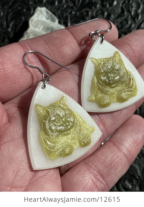 Carved Cat Earrings in Jade Stone Crystal Jewelry - #F2J7OQ51dJg-2