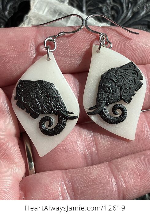 Carved Elephant Earrings in Jasper and Jade Stone Crystal Jewelry - #ck01rYXu0aQ-1