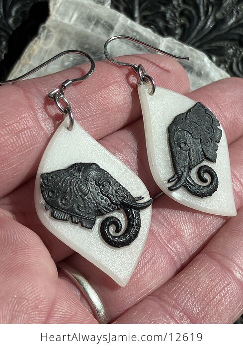 Carved Elephant Earrings in Jasper and Jade Stone Crystal Jewelry - #ck01rYXu0aQ-2