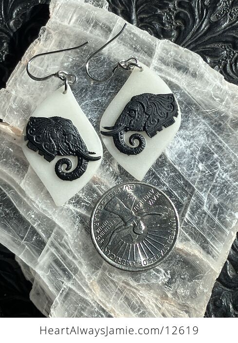 Carved Elephant Earrings in Jasper and Jade Stone Crystal Jewelry - #ck01rYXu0aQ-3