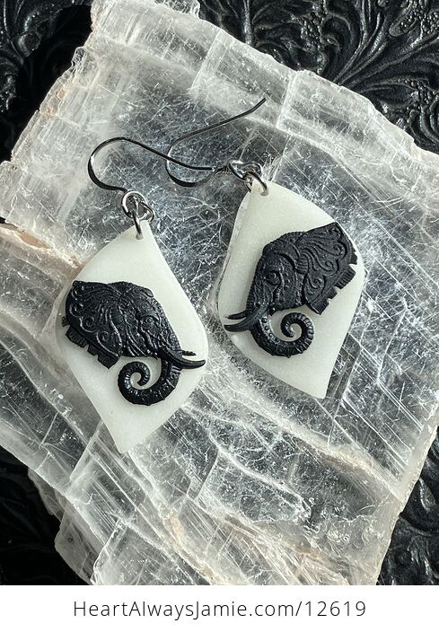 Carved Elephant Earrings in Jasper and Jade Stone Crystal Jewelry - #ck01rYXu0aQ-4