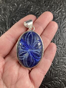 Carved Flower Lapis Lazuli Crystal Stone Jewelry Pendant #jbhhVw2Ct34