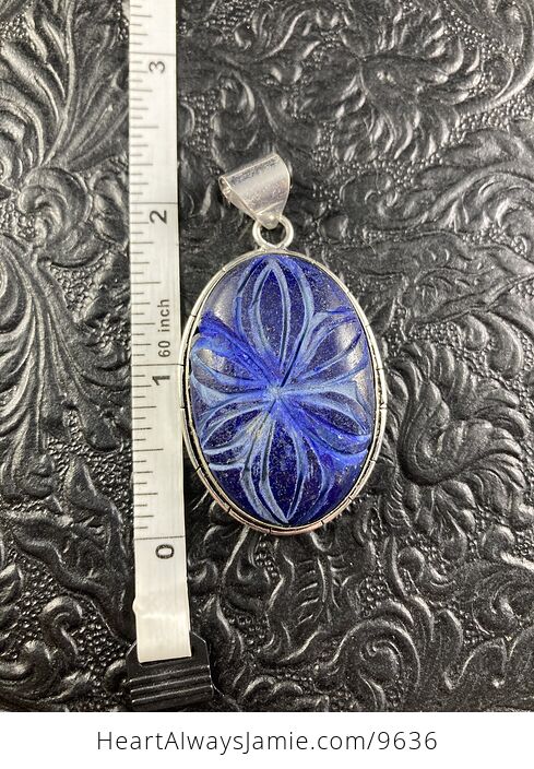 Carved Flower Lapis Lazuli Crystal Stone Jewelry Pendant - #jbhhVw2Ct34-3
