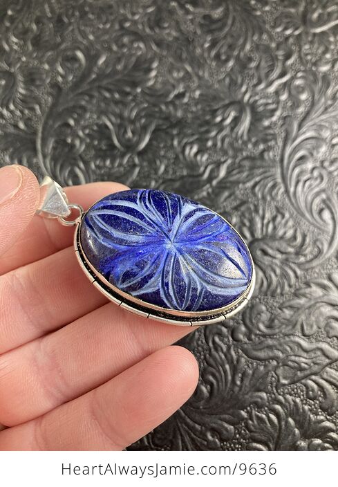 Carved Flower Lapis Lazuli Crystal Stone Jewelry Pendant - #jbhhVw2Ct34-6
