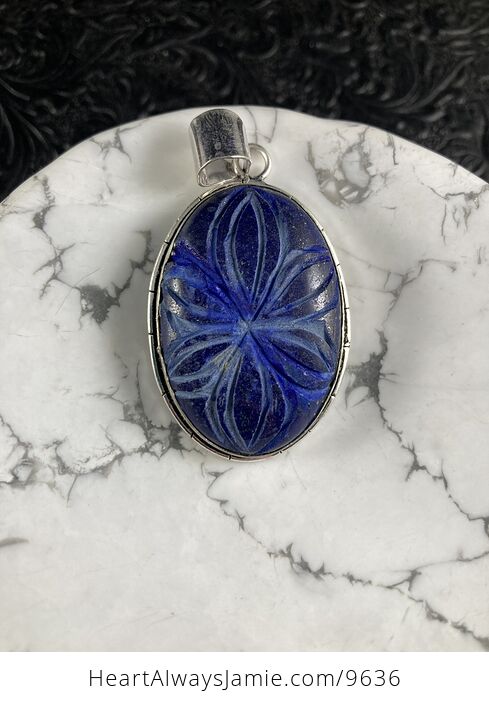 Carved Flower Lapis Lazuli Crystal Stone Jewelry Pendant - #jbhhVw2Ct34-7