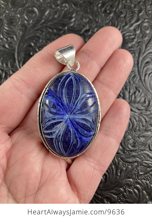 Carved Flower Lapis Lazuli Crystal Stone Jewelry Pendant - #jbhhVw2Ct34-1