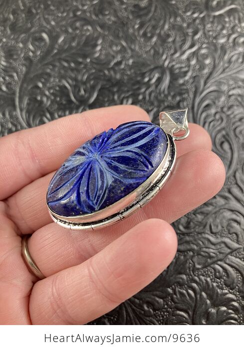 Carved Flower Lapis Lazuli Crystal Stone Jewelry Pendant - #jbhhVw2Ct34-5