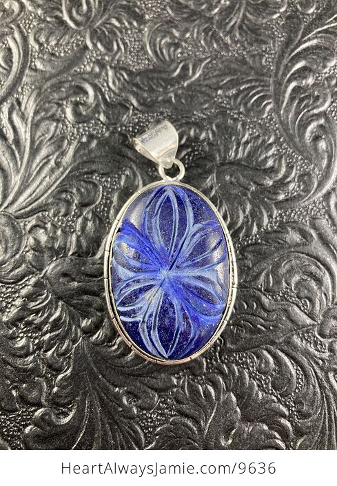 Carved Flower Lapis Lazuli Crystal Stone Jewelry Pendant - #jbhhVw2Ct34-2
