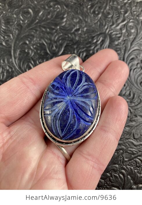Carved Flower Lapis Lazuli Crystal Stone Jewelry Pendant - #jbhhVw2Ct34-4