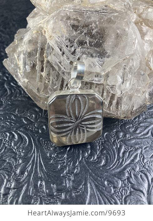 Carved Flower Natural Smoky Quartz Stone Jewelry Pendant - #8faWtnDq498-6