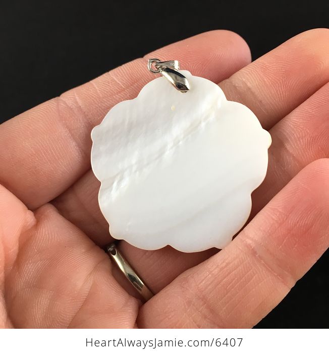 Carved Flower White Shell Pendant - #Ly7l0sQD8Xw-5