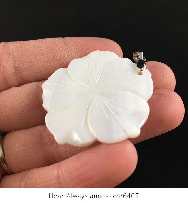 Carved Flower White Shell Pendant - #Ly7l0sQD8Xw-3