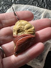 Carved Fox and Leaves in Yellow and Orange Mookaite Stone Jewelry Pendant #fDAYSFDOsfk