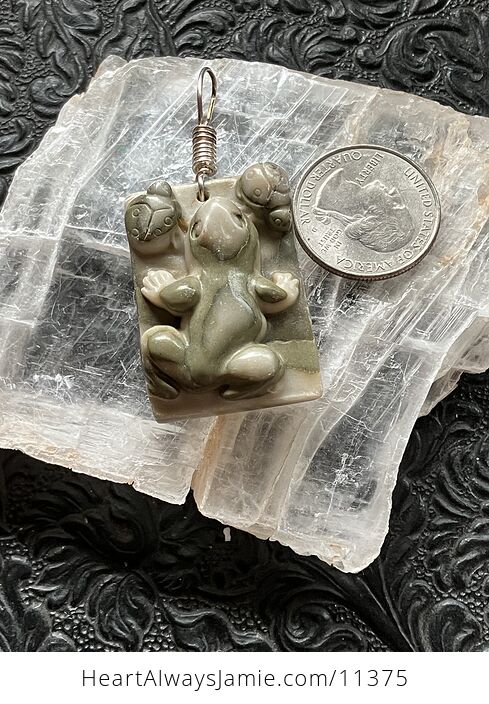 Carved Frog and Ladybugs Jasper Stone Crystal Jewelry Pendant - #Ixm2Wh7uMLc-5