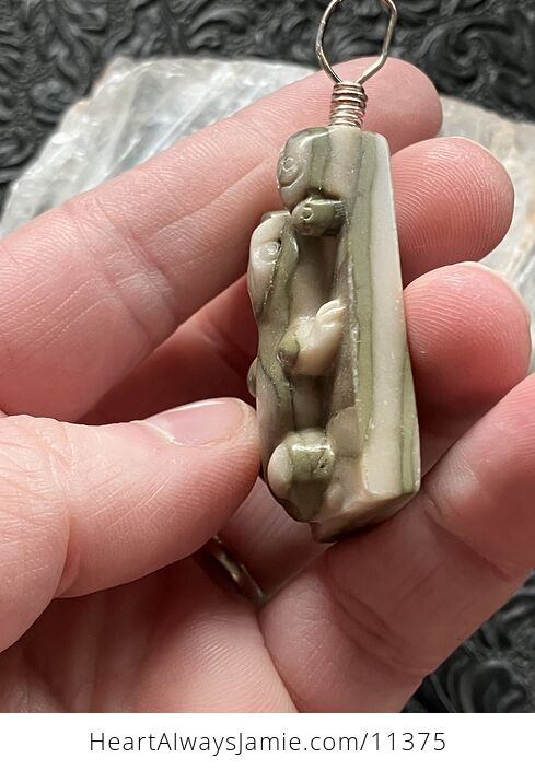 Carved Frog and Ladybugs Jasper Stone Crystal Jewelry Pendant - #Ixm2Wh7uMLc-3