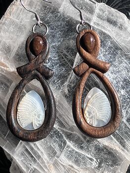 Carved Indigenous Native American Skull Earrings in Mother of Pearl with Jasper Stone in Wood Jewelry #voKxthlja1Q