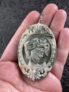 Carved Medusa Greek Mythology Gorgon Jasper Stone Jewelry Pendant #sfFu3sNgJkw