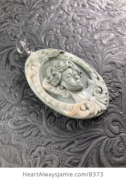 Carved Medusa Greek Mythology Gorgon Jasper Stone Jewelry Pendant - #sfFu3sNgJkw-5