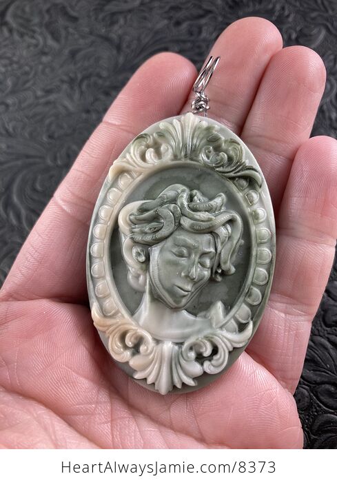 Carved Medusa Greek Mythology Gorgon Jasper Stone Jewelry Pendant - #sfFu3sNgJkw-1
